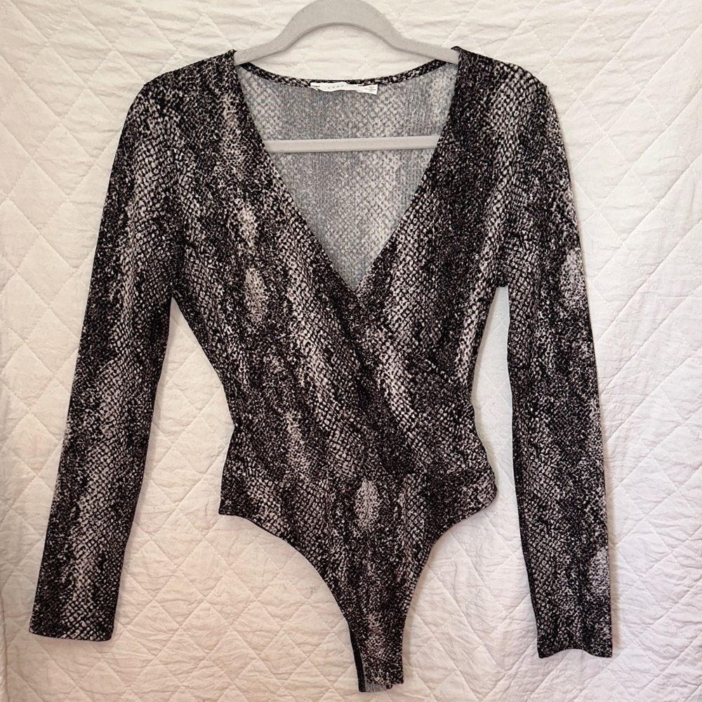 LUSH Snakeskin Print Women's Long Sleeve Bodysuit